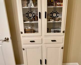 Antique white hutch with etched glass