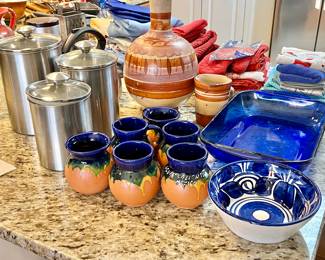 Large hand made pottery jar & mug, bowl and mugs acquired in Aguascalientes, Mexico