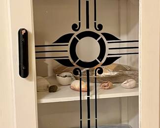 Antique white hutch with etched glass doors