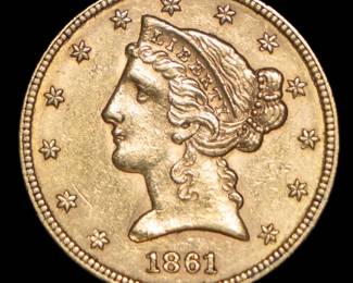 Lot 171: 1861 U.S. $5 Liberty Head Gold Coin