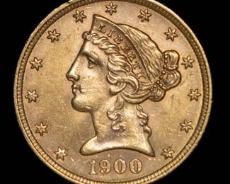 Lot 168: 1900 U.S. $5 Liberty Head Gold Coin