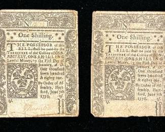 Lot 182: Two 1776 U.S. Colonial Connecticut Notes