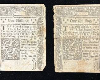 Lot 183: Two 1776 U.S. Colonial Connecticut Notes