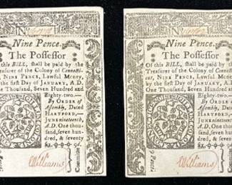 Lot 184: Two 1776 U.S. Colonial Connecticut Notes