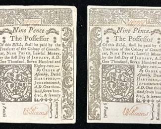 Lot 185: Two 1776 U.S. Colonial Connecticut Notes