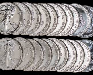 Lot 55: Twenty 1989 U.S. American 1ozt Silver Eagles