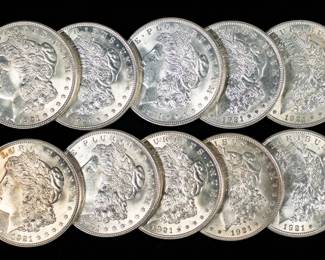 Lot 64: 1921 U.S. Morgan Silver Dollars - BU (10)