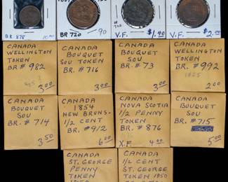 Lot 159: Fourteen Early Canadian Tokens