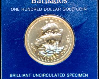 Lot 82: 1975 Barbados $100 Gold Coin in Packaging