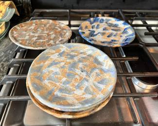 Set of 4 Multicolored Pottery Salad Plates