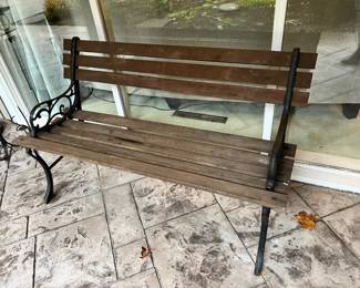 Wood and Wrought Iron Outdoor Bench