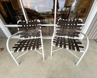 Pair of Black/White Weaved Vinyl Outdoor Chairs