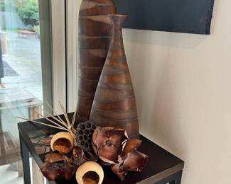 2 Matching Two-toned Brown Ceramic Table Vases