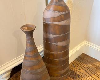 2 Matching Two-toned Brown Ceramic Table Vases