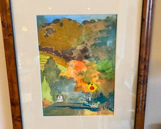 Trolley and Traffic Sign Watercolor by S. Meleath