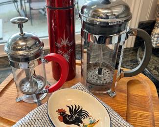 Stainless Steel/ Glass Coffee Press with Red Handle, Stainless Steel/Glass Bodum Chombard French Press, Red Vacuum Sealed Thermos