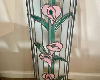 Stained Glass Panel with Pink Floral Design