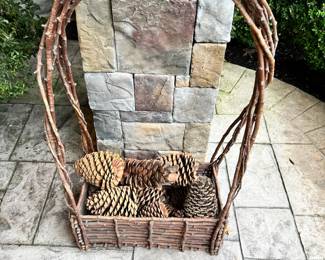 Twig Basket with Long Woven Handle