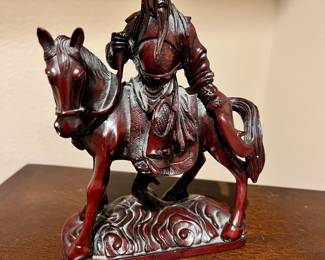 Red Resin Samurai Soldier on Horse Figurine