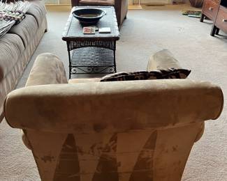 Brown Velvet Rolled Arm Chair