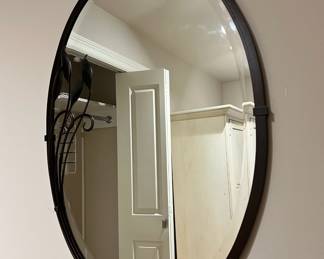 Oval Wall Mirror with Floral Black Metal Frame