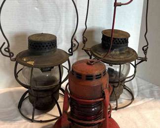 Antique Lanterns Dressel Arlington, Dietz Red Traffic Guard,  Adlake Kero