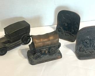 Antique Cast Iron Bookends Coin Banks One with Key