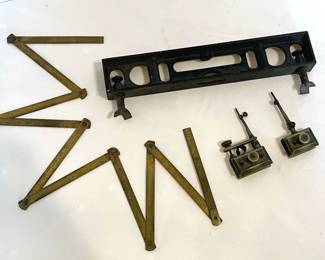 Vintage Drafting Trammel Points Engineering Tool, Starrett Level, Folding Meter Ruler