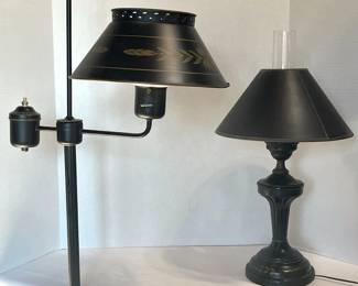 Vintage Standing Tole Lamp Paper Shade Desk Lamp