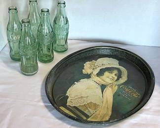 CocaCola Vintage Oval Serving Tray  6 Glass Bottles