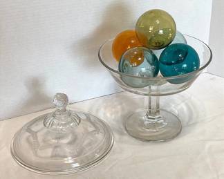 Etched Glass Display Dish 5 Antique Glass Fishing Floats