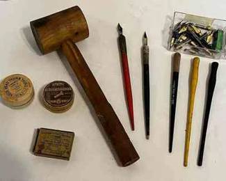 Howard Hunt Pen Tips 700 Round Point, VTG Wooden Gavel,  More