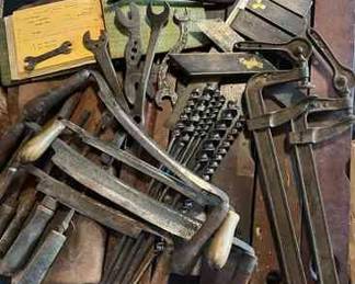 Antique Tools Wooden Levels, Draw Knives, Solder Irons,  More