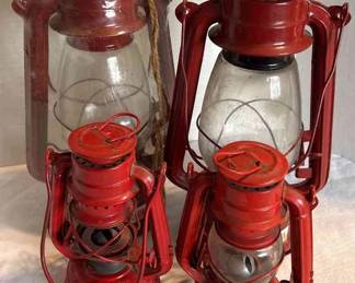 4 Red Lanterns 2 Small Winged Wheel No. 350 From Japan Prewar  2 Made in China