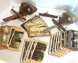 Two Antique Stereoscopes View Cards 