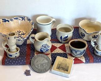 Vintage Williamsburg Marshall Pottery, Amish Quilted Runner, City Of Troy 1814 Coaster, And More