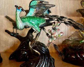 Cloisonné birds on base