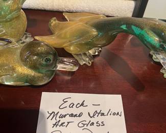 Murano Italian art glass gold dust ducks
