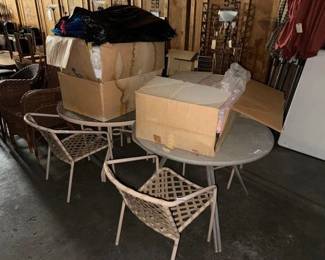 #2374 • 2 Patio Tables, Chairs and Boxes of Fabric & Pool Covers