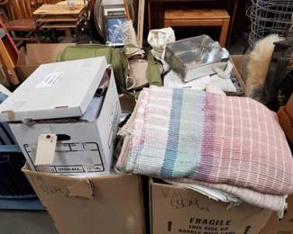 #5504 • 4 Boxes of Clothes, Rugs, Towels and More