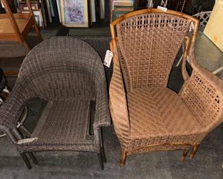 #2372 • 4 Wicker Patio Chairs and 1 Wicker Patio Bench