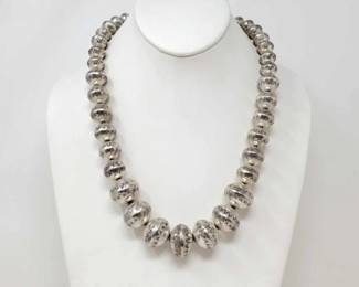 #114 • Native American Sterling Silver Chunky Etched Pawn Bead Necklace, 104g