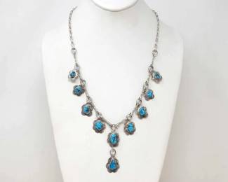 #118 • Native American Sterling Silver Turquoise Lariat Necklace, 37g