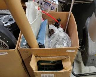 #5670 • Box of Umbrella, Candle Holder & Gardening Bench