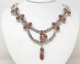 #112 • Native American Sterling Silver Coral Set, 83g