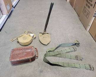 #2088 • Shovel, Water Canteen, Leather Bag & Belts