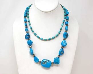 #128 • (2) Turquoise Necklaces with Sterling Silver Accents