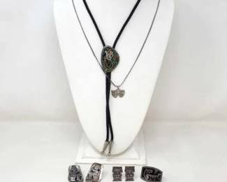 #120 • Sterling Silver Bolo Tie, Cuff Links & Pendant, 138g