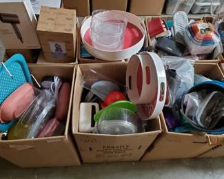#5650 • Serving Treys, Tupperware, Bowls, Cutting Boards, Pans, Silverware and More!