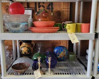 #2038 • Glass Mugs, Plates, Bowls, Vases Trays & Spheres